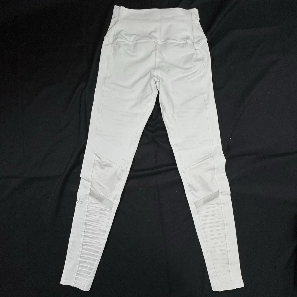 Alo Yoga Leggings Womens Small White Moto High Waist Mesh Panel Pants Activewear